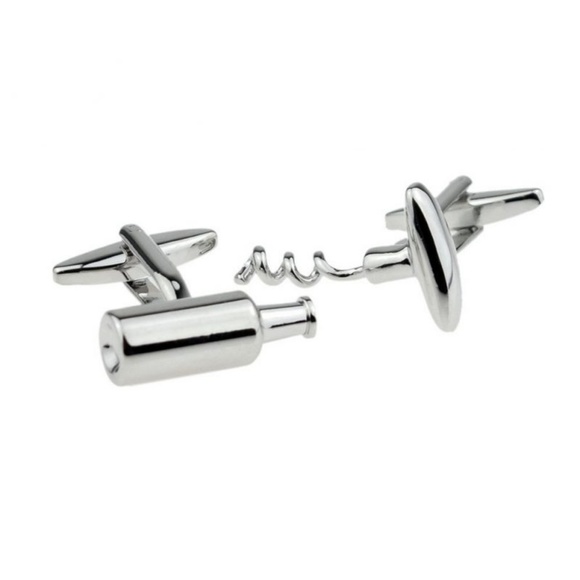 Wine Bottle and Corkscrew Silver Cufflinks - Picture 1 of 4